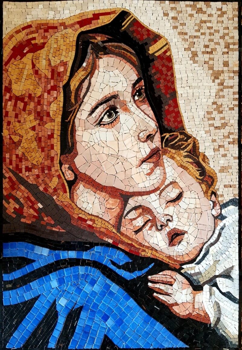 Mosaic Artwork - Mother and Child - Wall Decoration - Handmade from Natural Stone & Marble - Unconditional Love - Mosaic Tile Art - Decor - Image 3