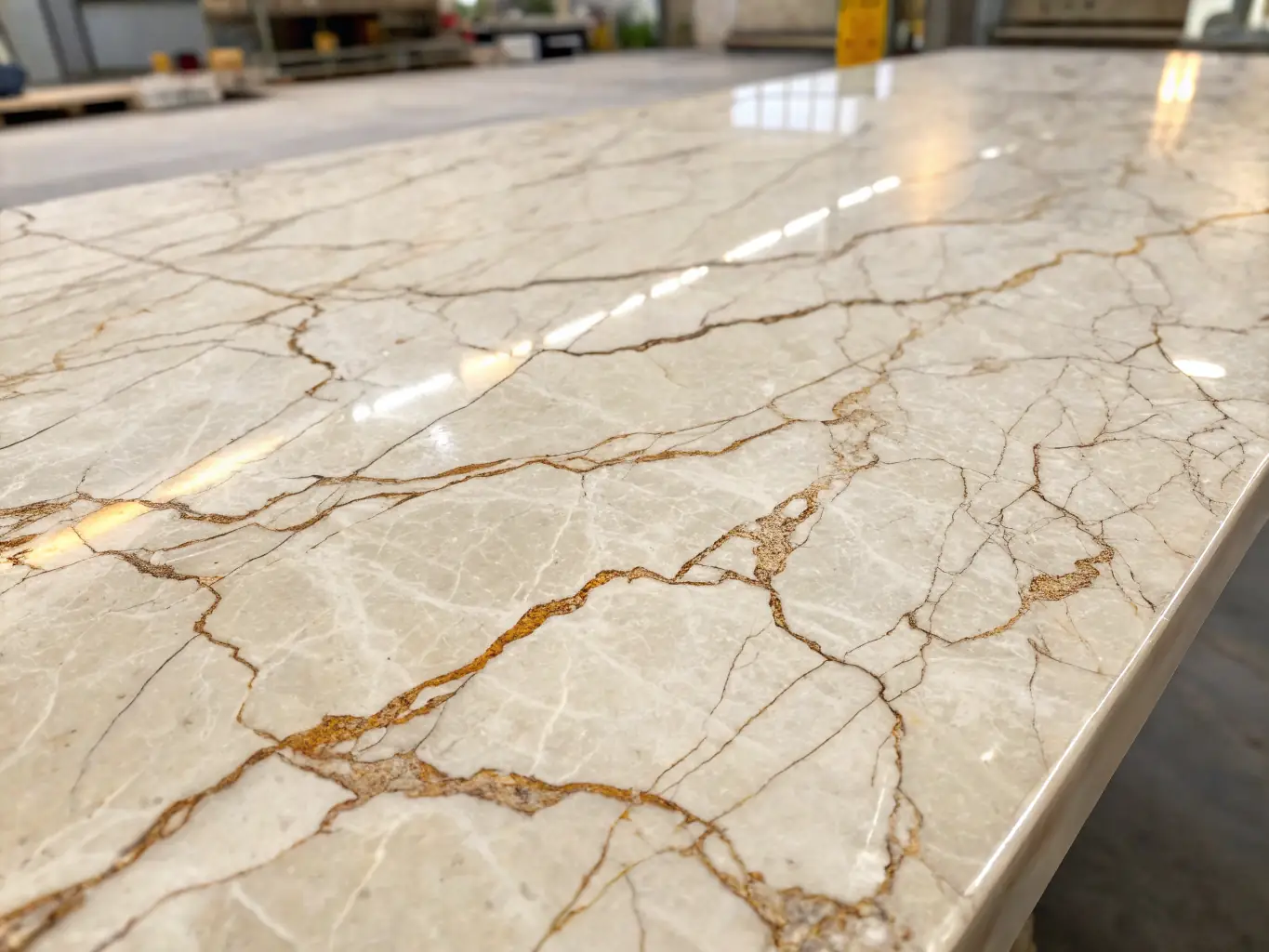 A close-up of a 'Handmade Marble Mosaic Panel' showcasing detailed geometric patterns with polished marble stones in shades of white, gray, and beige. The mosaic has a smooth, glossy finish with intricate craftsmanship visible in the precise inlay work.