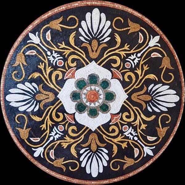 ROUND ARTISINAL DECOR - Handmade Mosaic Art Medallion - Floor Mosaic Tiles - Home Decoration - Mosaic Tile Art - Custom Sizes Available