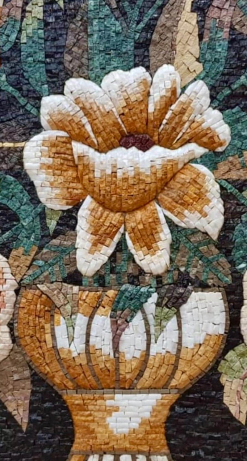 HANDMADE MOSAIC ART - Flower Vase on Black Background - Stone & Marble - Wall Decoration - Indoor/Outdoor - Garden Accent - Handcrafted - Image 3
