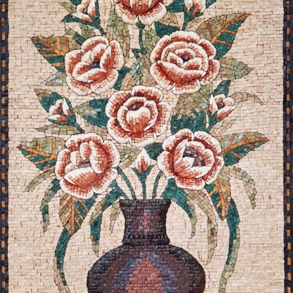 HANDMADE MOSAIC ART - Flowers in a Vase - Natural Stone & Marble - Wall Decoration - Patio Decor - Garden Accent - 3 Dimensional Elements
