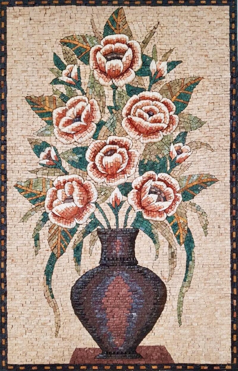 HANDMADE MOSAIC ART - Flowers in a Vase - Natural Stone & Marble - Wall Decoration - Patio Decor - Garden Accent - 3 Dimensional Elements