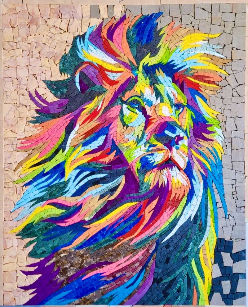 RADIANT LION ART - Handmade Mosaic Art - Unique Design - Wall Decoration - Interior Home/Office Decor - Stone Art - Custom Sizes Available