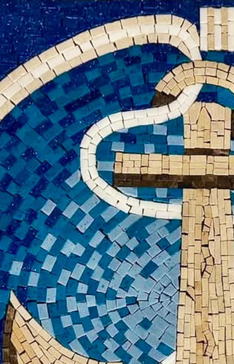 BLUE ANCHOR MEDALLION - Handmade Mosaic Art - Floor Mosaic Tiles - Home Decoration - Mosaic Tile Art - Custom Sizes - Unique Artwork Inlay - Image 2