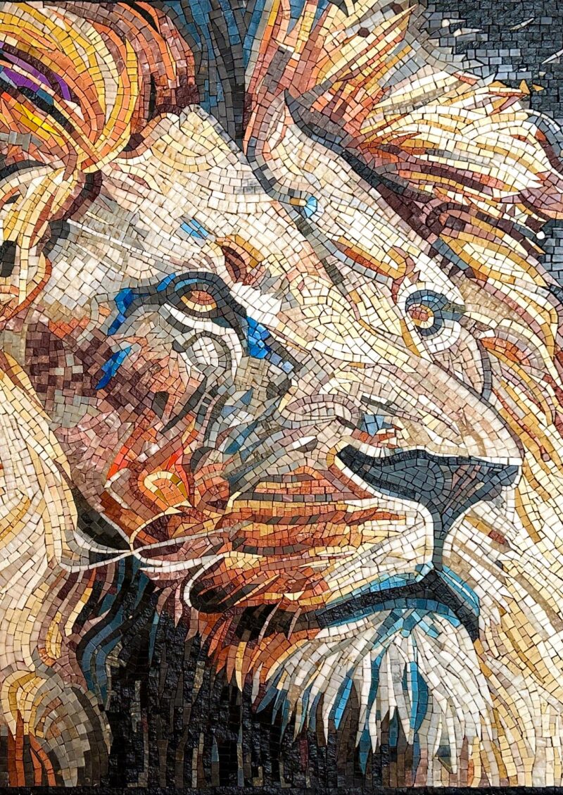 Royal Lion Mosaic - Handmade Mosaic Art - Unique Design - Wall Decoration - Interior Home/Office Decor - Stone Art - Custom Sizes Available - Image 4