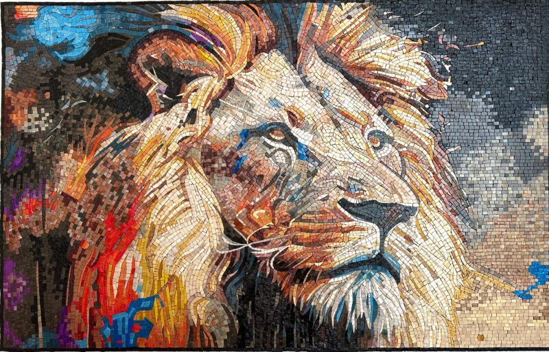 Royal Lion Mosaic - Handmade Mosaic Art - Unique Design - Wall Decoration - Interior Home/Office Decor - Stone Art - Custom Sizes Available