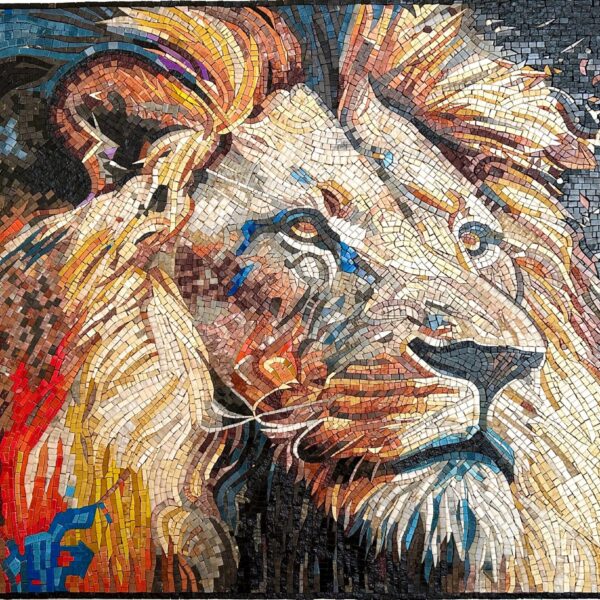 Royal Lion Mosaic - Handmade Mosaic Art - Unique Design - Wall Decoration - Interior Home/Office Decor - Stone Art - Custom Sizes Available