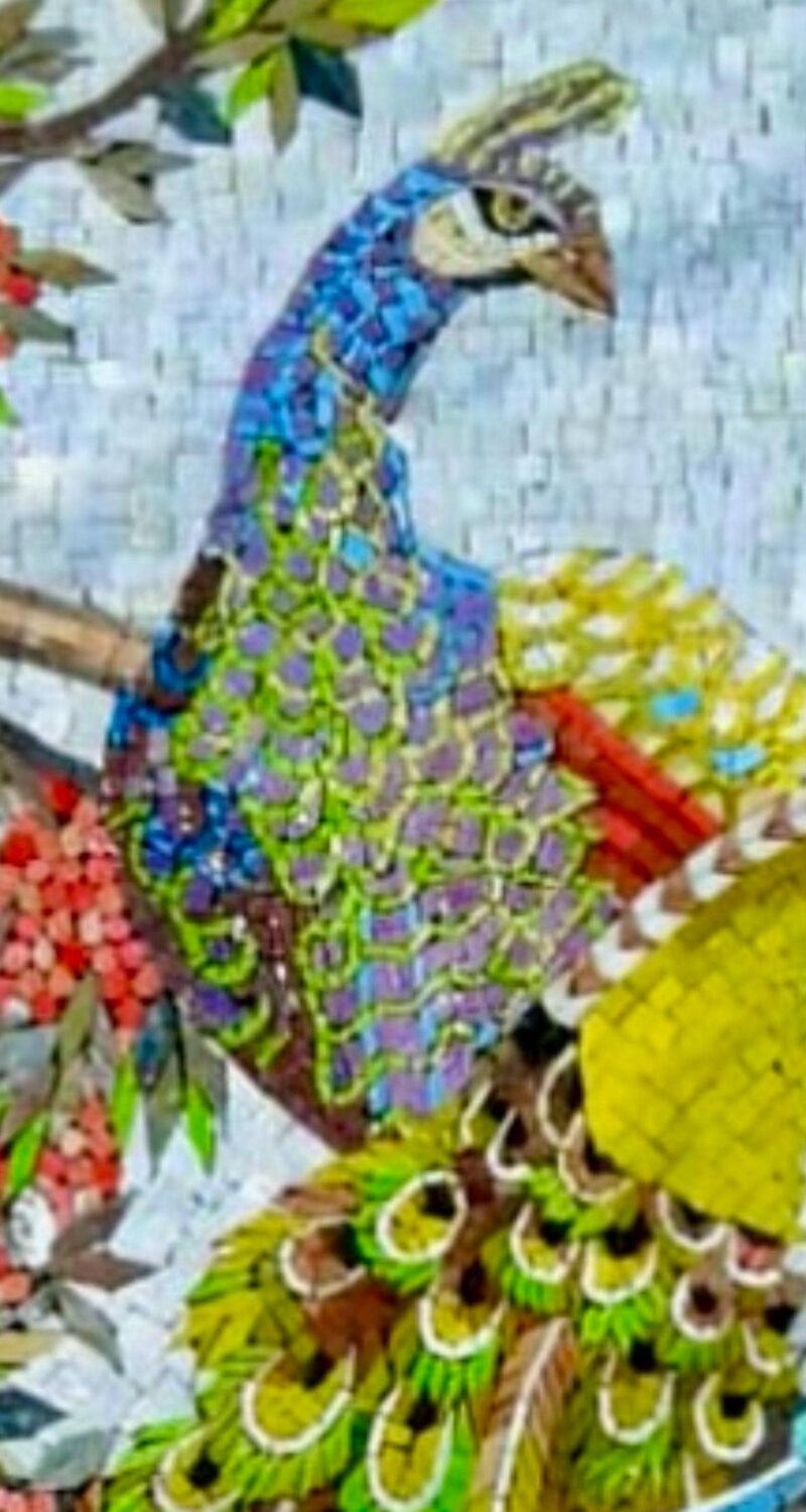 COLORFUL PEACOCK MOSAIC - Handcrafted Natural Stone & Marble Wall Art - Luxury Bird Artwork - Indoor/Outdoor - Vibrant Colors - Mosaic Tile - Image 3