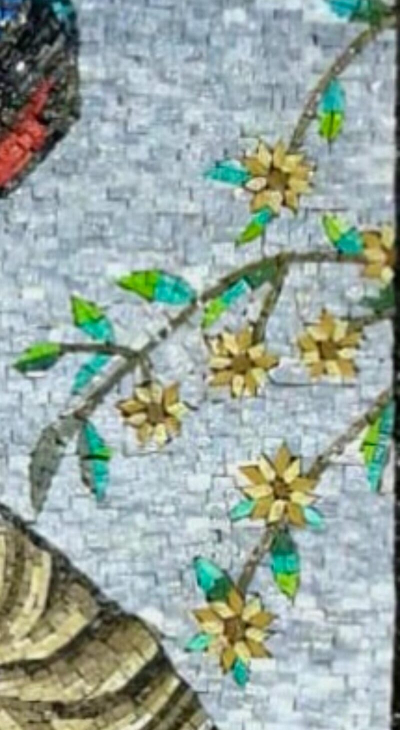 Peacock & Magnolia Mosaic - Handmade Natural Stone and Marble Wall Art - Luxury Bird Artwork - Indoor/Outdoor - Vibrant Colors - Mosaic Tile - Image 3