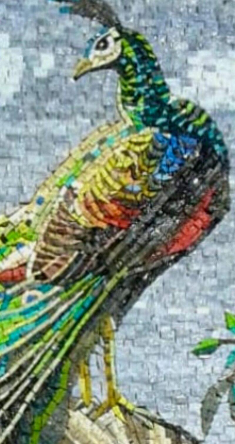 Peacock & Magnolia Mosaic - Handmade Natural Stone and Marble Wall Art - Luxury Bird Artwork - Indoor/Outdoor - Vibrant Colors - Mosaic Tile - Image 2