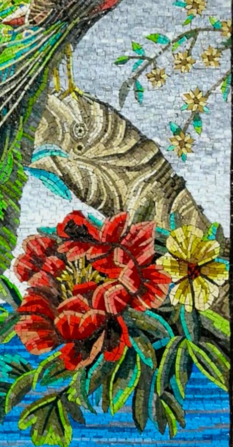 Peacock & Magnolia Mosaic - Handmade Natural Stone and Marble Wall Art - Luxury Bird Artwork - Indoor/Outdoor - Vibrant Colors - Mosaic Tile - Image 4