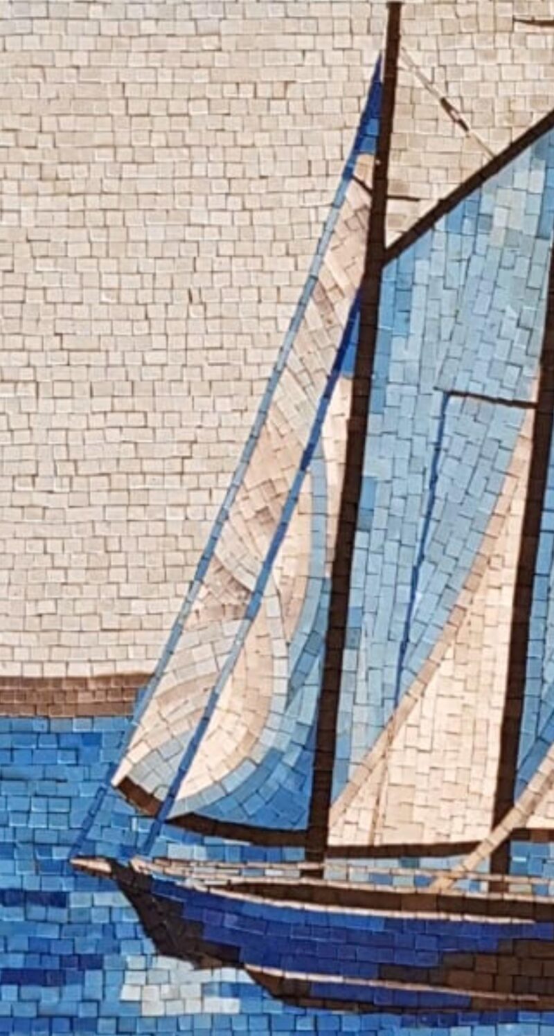 Open Sea Sailboat - Handmade Mosaic Wall Art - Mosaic Tiles - Stone & Smalti - Home Decoration - Nautical Coastal Decor - Custom Sizes - Image 2