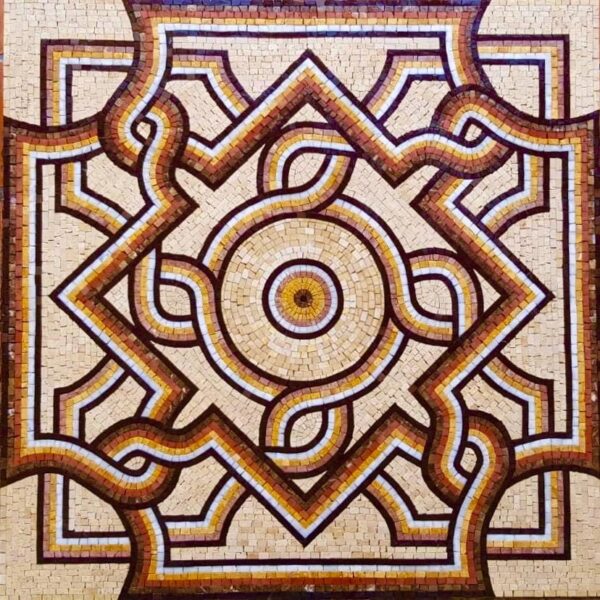 GEOMETRIC MOSAIC ART | Natural Stone Mosaic Tiles | Home Decoration | Indoor/Outdoor | Mosaic Accent | Custom Size | Entry Hall Medallion