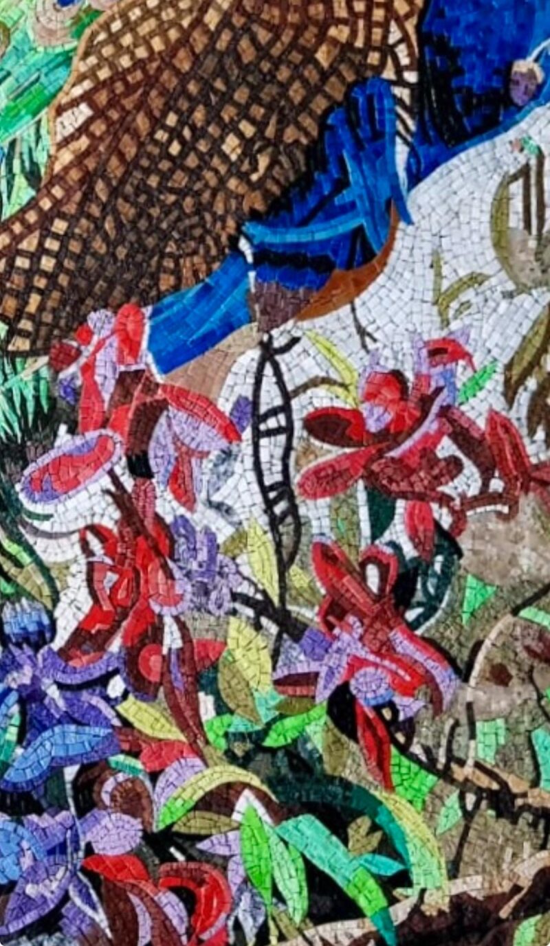 Peacock In Blooming Flowers Mosaic - Handcrafted Natural Stone - Marble Wall Art - Luxury Bird Artwork - Indoor/Outdoor - Vibrant Colors - Image 3