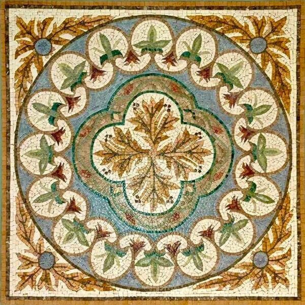 MARBLE FLOOR INLAY - Natural Stone - Floral Mosaic Tile Art - Home Decoration - Stone Mosaic Accent - Custom Size - Entry Hall Medallion