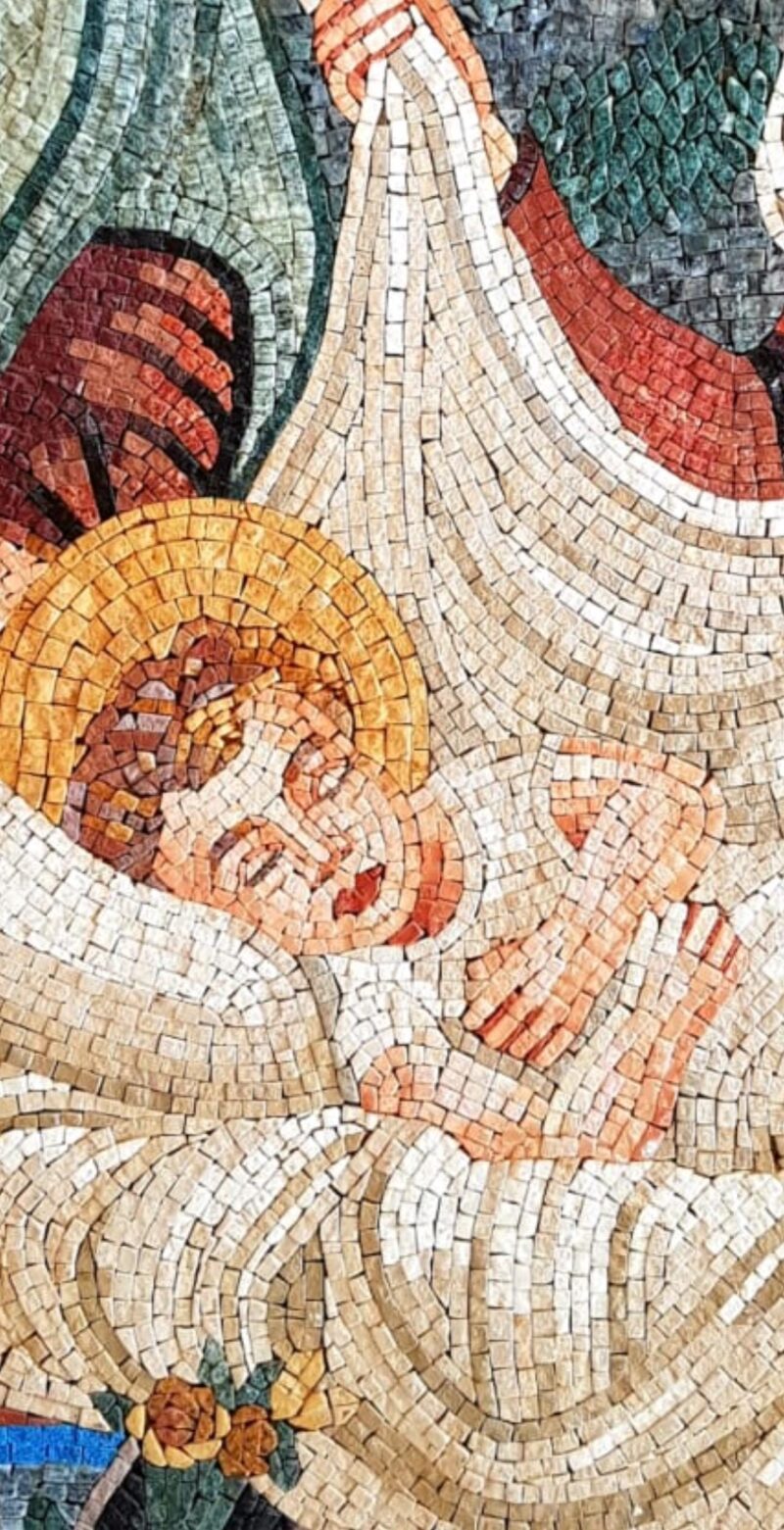Handmade Nativity Scene Mosaic with Baby Jesus - Religious Wall Art - Natural Stone & Marble - Sacred Home Decoration - Custom Sizes - Image 2
