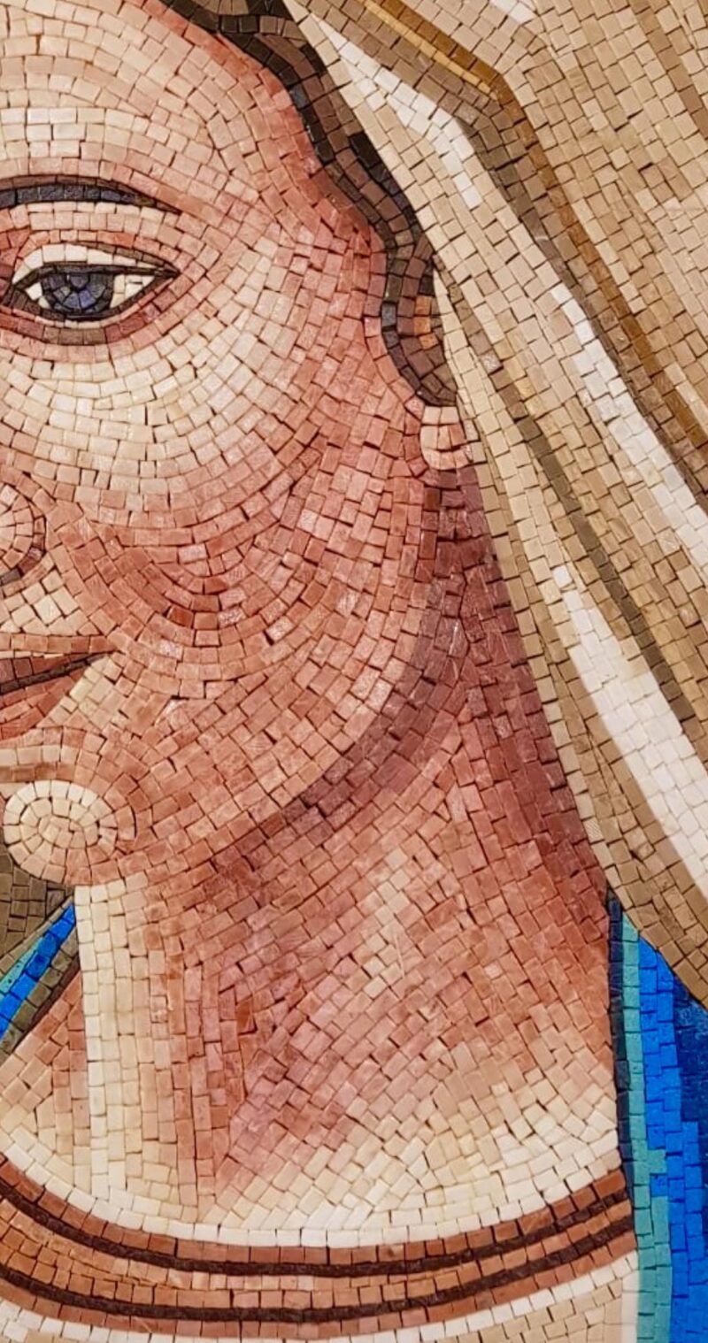 Virgin Mary Religious Mosaic Art Icon - Marble & Natural Stone - Mosaic Tiles - Can be Customized - Handmade Wall Art - Warm Colors - Image 4