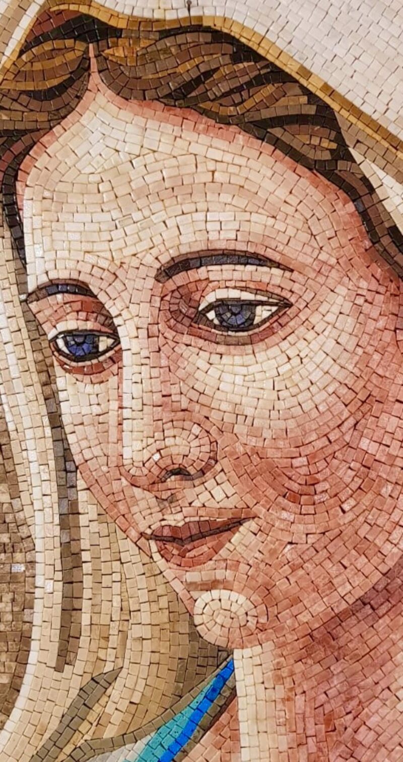 Virgin Mary Religious Mosaic Art Icon - Marble & Natural Stone - Mosaic Tiles - Can be Customized - Handmade Wall Art - Warm Colors - Image 3