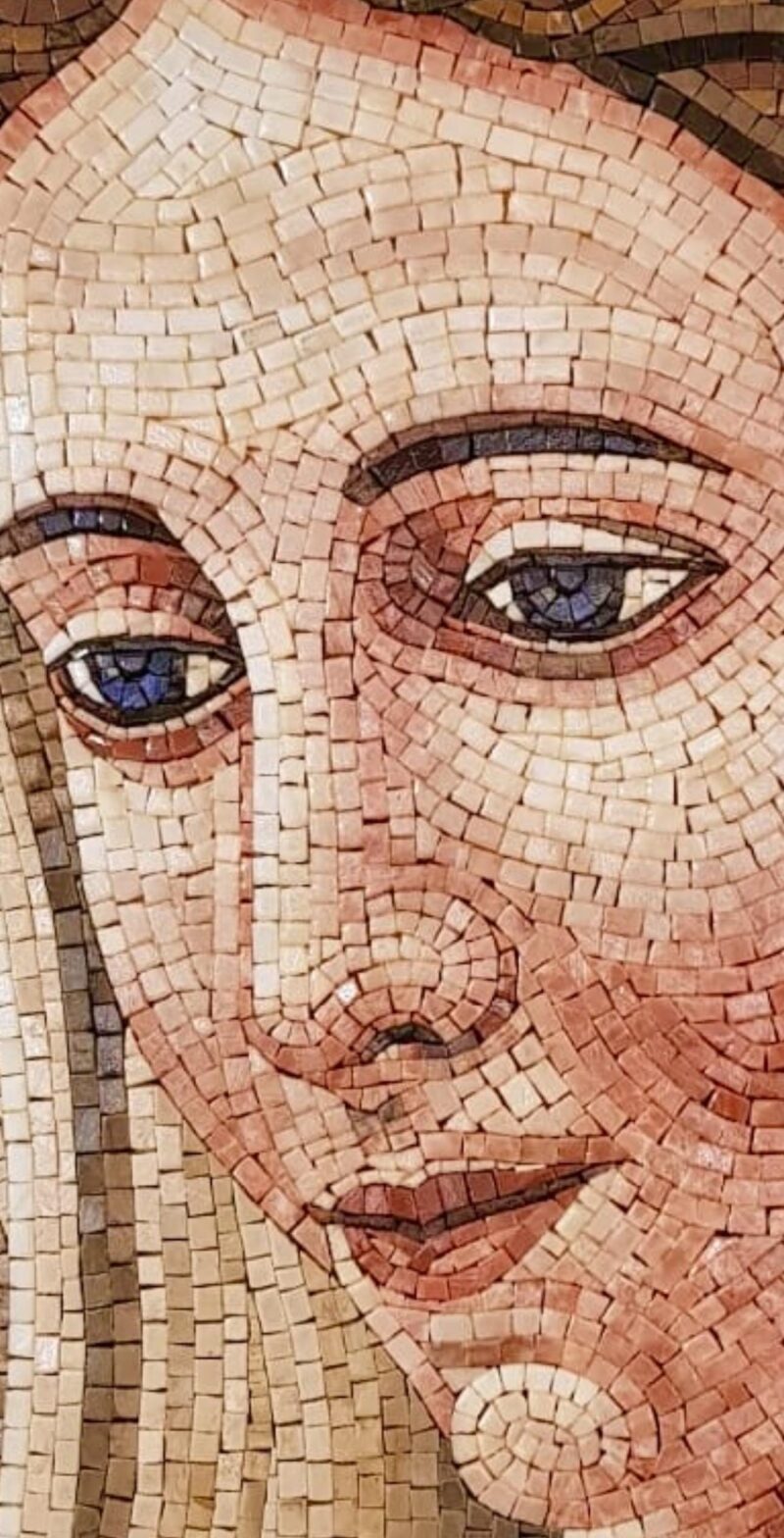 Virgin Mary Religious Mosaic Art Icon - Marble & Natural Stone - Mosaic Tiles - Can be Customized - Handmade Wall Art - Warm Colors - Image 2