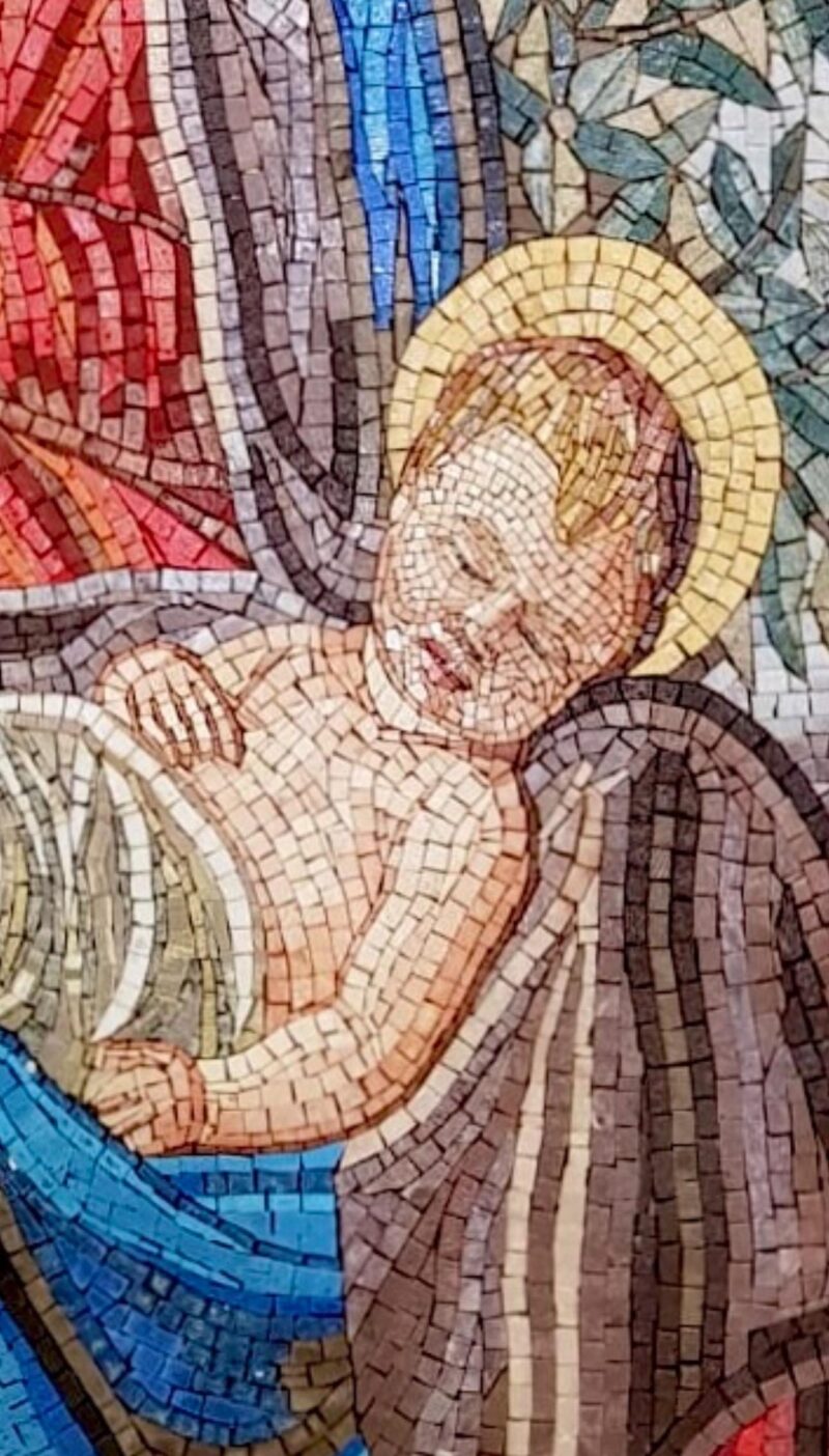 Madonna and Child Mosaic - Religious Wall Art - Natural Stone Mosaic - Handmade Tile Art - Christian Crowned Icon - Any Size - Chapel Decor - Image 3