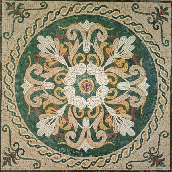 MOSAIC ARTWORK | Green Medallion | Natural Stone | Mosaic Tile | Home Decoration | Stone Mosaic Accent | Custom Size | Entry Hall Decoration