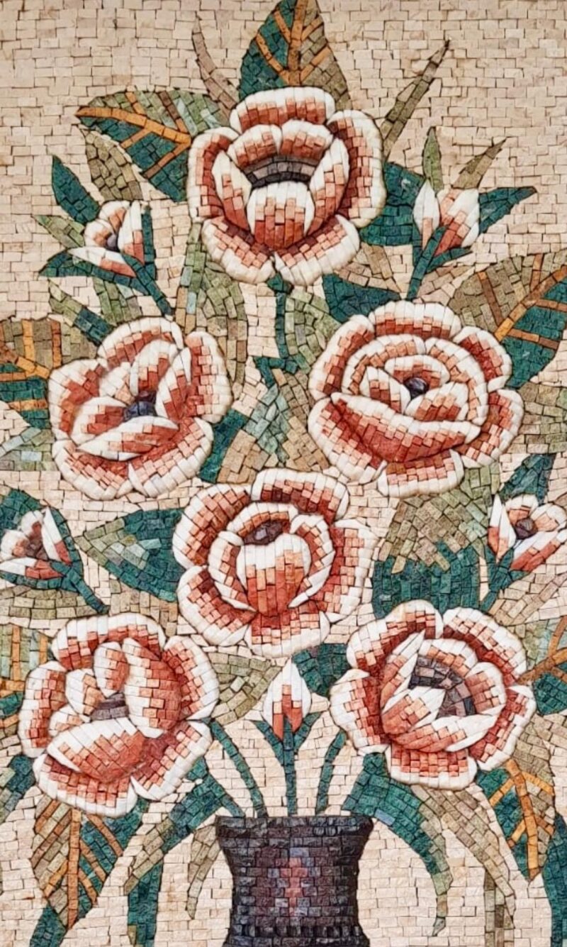 HANDMADE MOSAIC ART - Flowers in a Vase - Natural Stone & Marble - Wall Decoration - Patio Decor - Garden Accent - 3 Dimensional Elements - Image 4