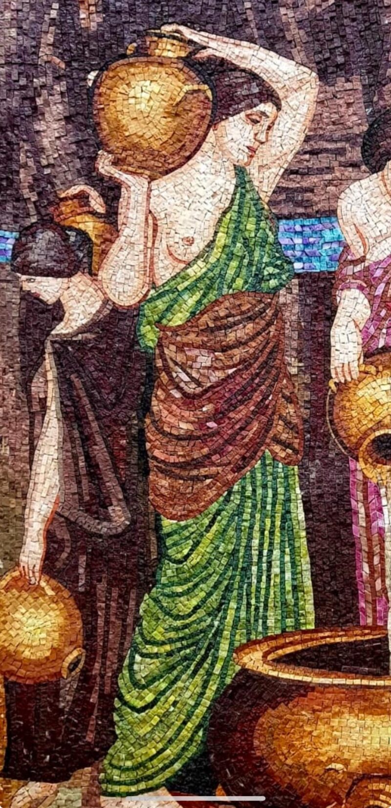 Women at the Fountain Mosaic Wall Art - Handmade Marble & Stone Classical Artwork - Ancient Greek Roman Style Wall Mural - Sizes Available - Image 6
