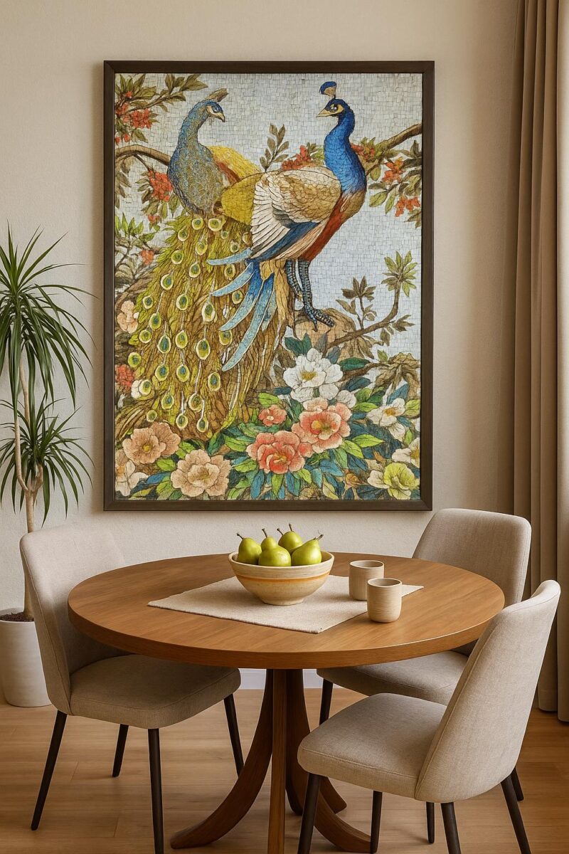 COLORFUL PEACOCK MOSAIC - Handcrafted Natural Stone & Marble Wall Art - Luxury Bird Artwork - Indoor/Outdoor - Vibrant Colors - Mosaic Tile - Image 2