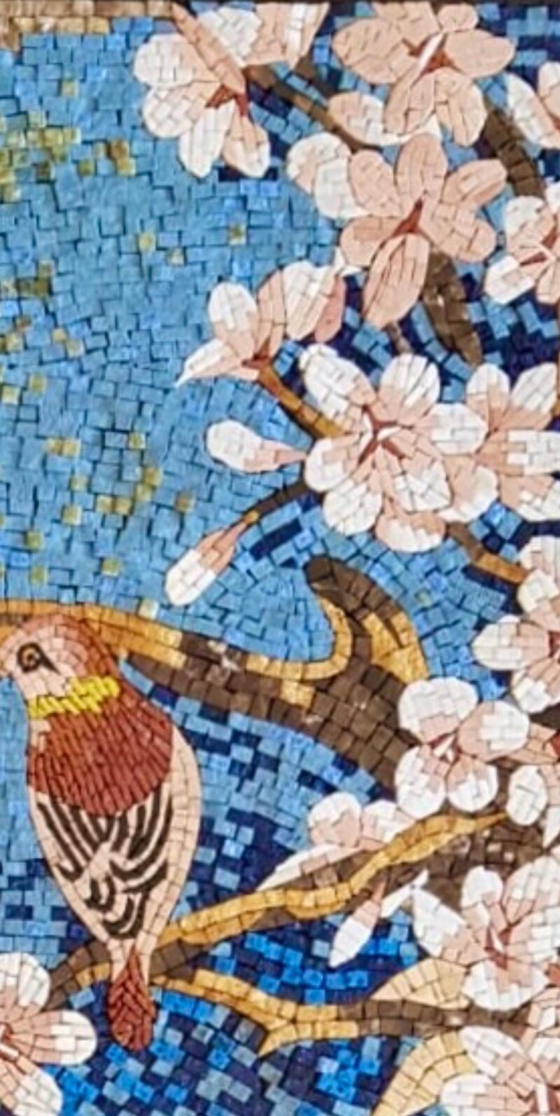 Handmade Stone Mosaic Wall Art - Birds and Blossoms on Blue Sky - Colorful Unique Design - Home Decoration - Custom Size Mosaic Tile Art - Image 2