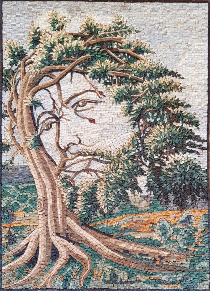 Jesus Mosaic Wall Art - Tree of Life Religious Artwork | Handmade Stone & Marble Mosaic | Christian Spiritual Symbolism Decor - Custom Sizes