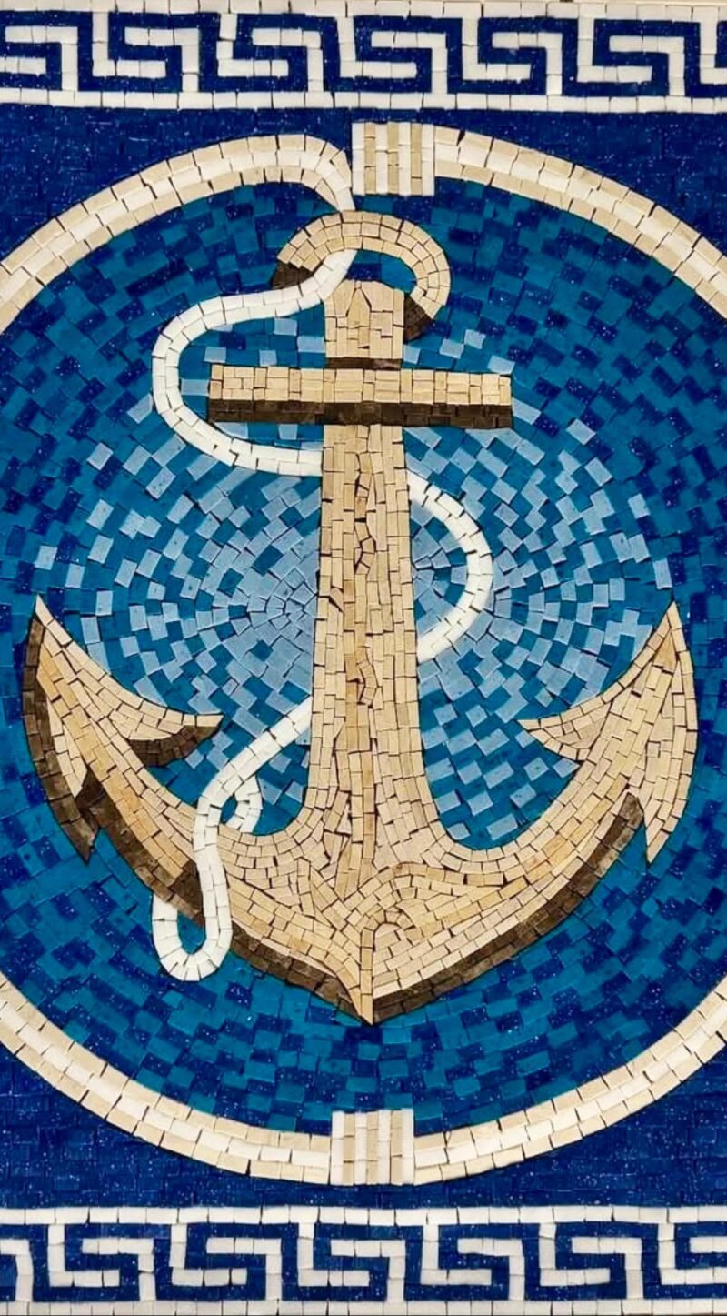 BLUE ANCHOR MEDALLION - Handmade Mosaic Art - Floor Mosaic Tiles - Home Decoration - Mosaic Tile Art - Custom Sizes - Unique Artwork Inlay - Image 6