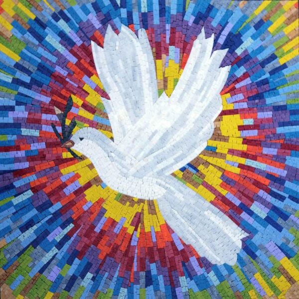 HANDMADE MOSAIC ART - Peace White Dove - Radiant Spiritual Decor - Colorful Home Decoration - Mosaic Tile Art - Custom Sizes Available