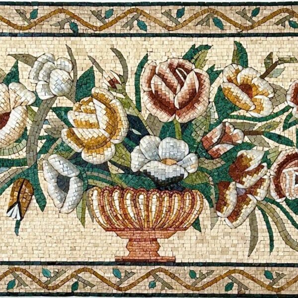 Handmade Stone Mosaic - Floral Arrangement in Vase - Classical Wall Art - Luxury Marble Mosaic - Colorful Living Room Decor - Custom Sizes