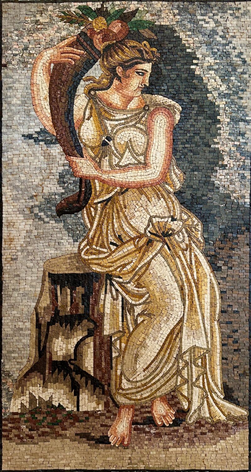 Ceres Goddess Mosaic with Cornucopia - Handmade Roman Style Marble Mosaic - Ancient Agriculture & Fertility Wall Art - Custom Sizes