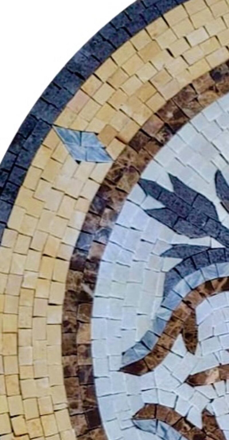 Round Floral Medallion Mosaic - Handmade Natural Stone Tile Art for Floors & Walls, Classic Decorative Marble Mosaic, Any Size Custom Design - Image 3