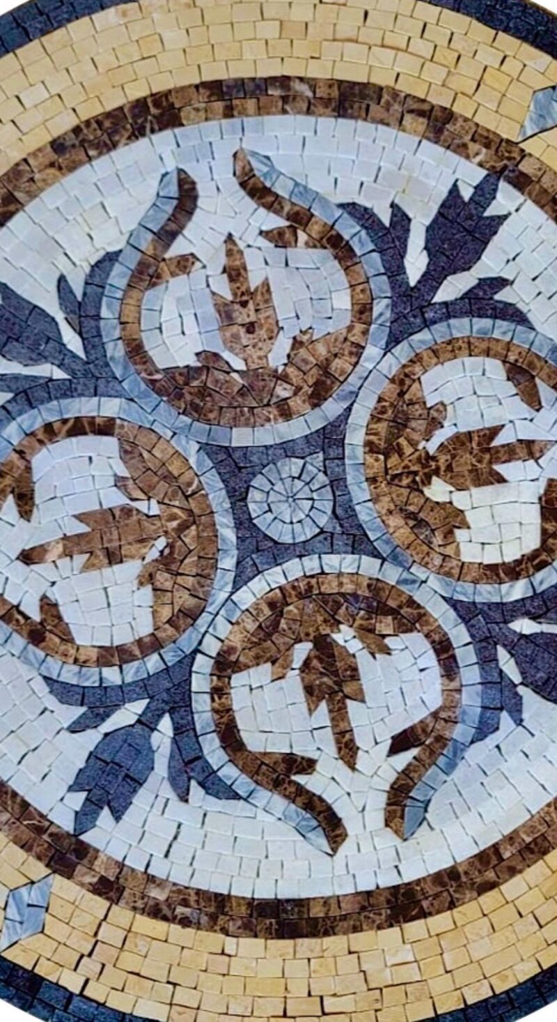 Round Floral Medallion Mosaic - Handmade Natural Stone Tile Art for Floors & Walls, Classic Decorative Marble Mosaic, Any Size Custom Design - Image 2