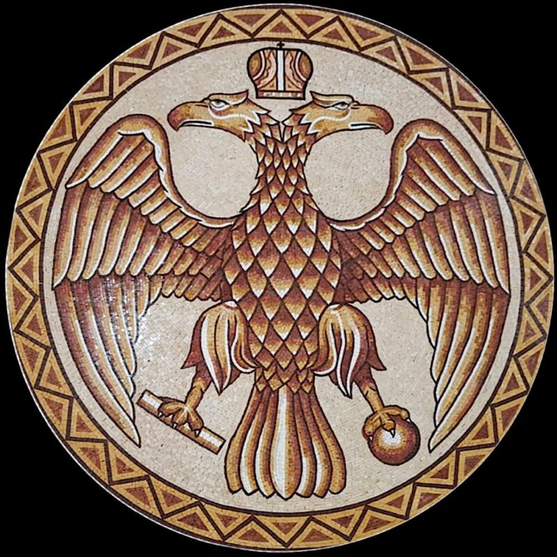 Double Headed Eagle - Handmade Mosaic Art Medallion - Floor Mosaic Tiles - Home Decoration - Mosaic Tile Art - Entryway Decor - Any Size