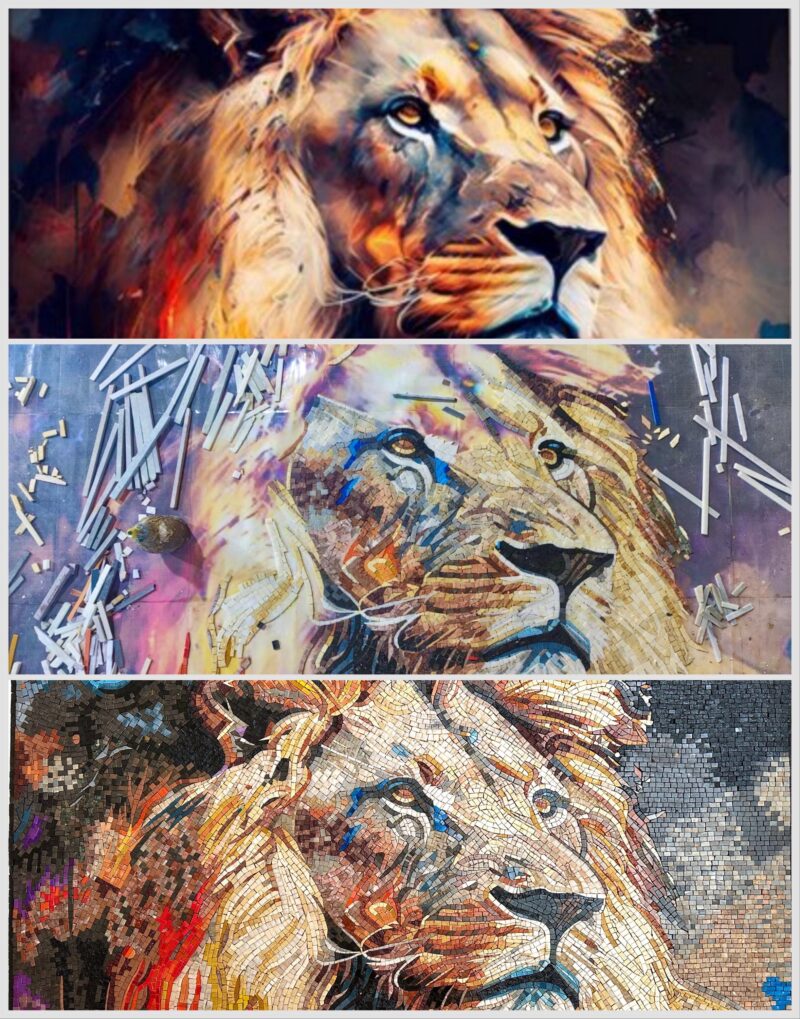 Royal Lion Mosaic - Handmade Mosaic Art - Unique Design - Wall Decoration - Interior Home/Office Decor - Stone Art - Custom Sizes Available - Image 7