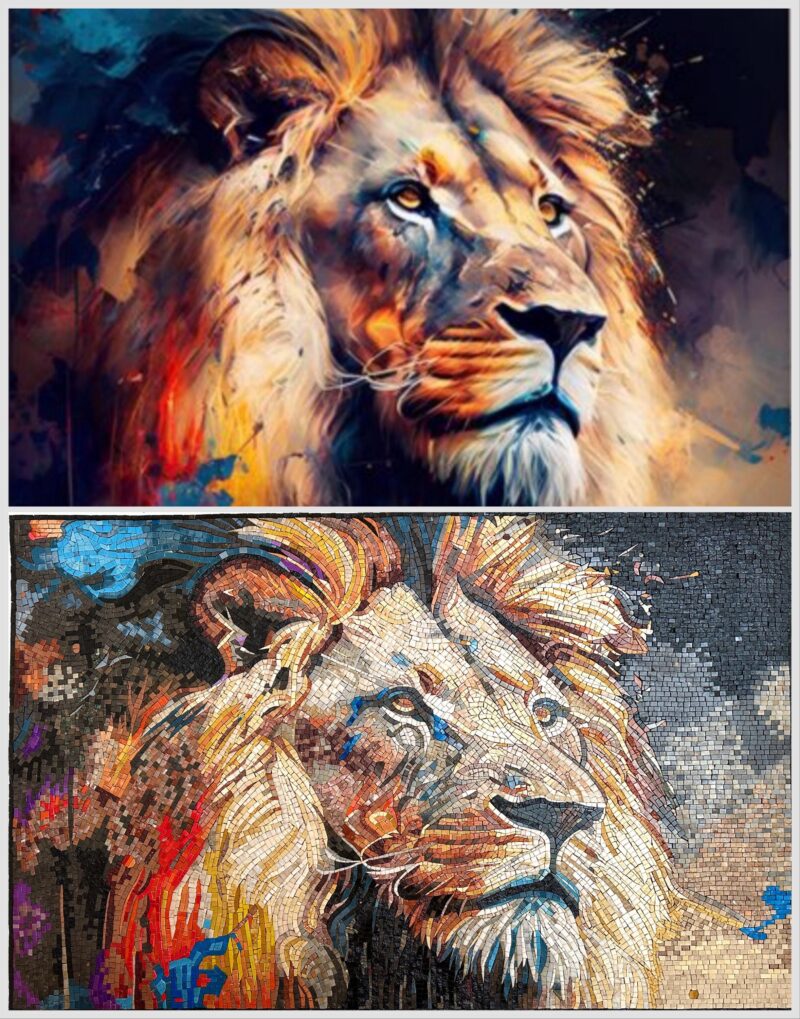 Royal Lion Mosaic - Handmade Mosaic Art - Unique Design - Wall Decoration - Interior Home/Office Decor - Stone Art - Custom Sizes Available - Image 2