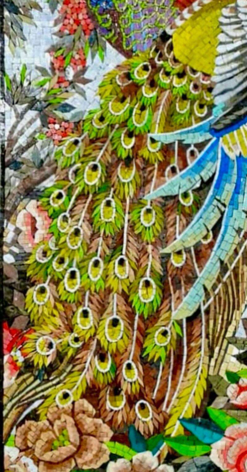 COLORFUL PEACOCK MOSAIC - Handcrafted Natural Stone & Marble Wall Art - Luxury Bird Artwork - Indoor/Outdoor - Vibrant Colors - Mosaic Tile - Image 4
