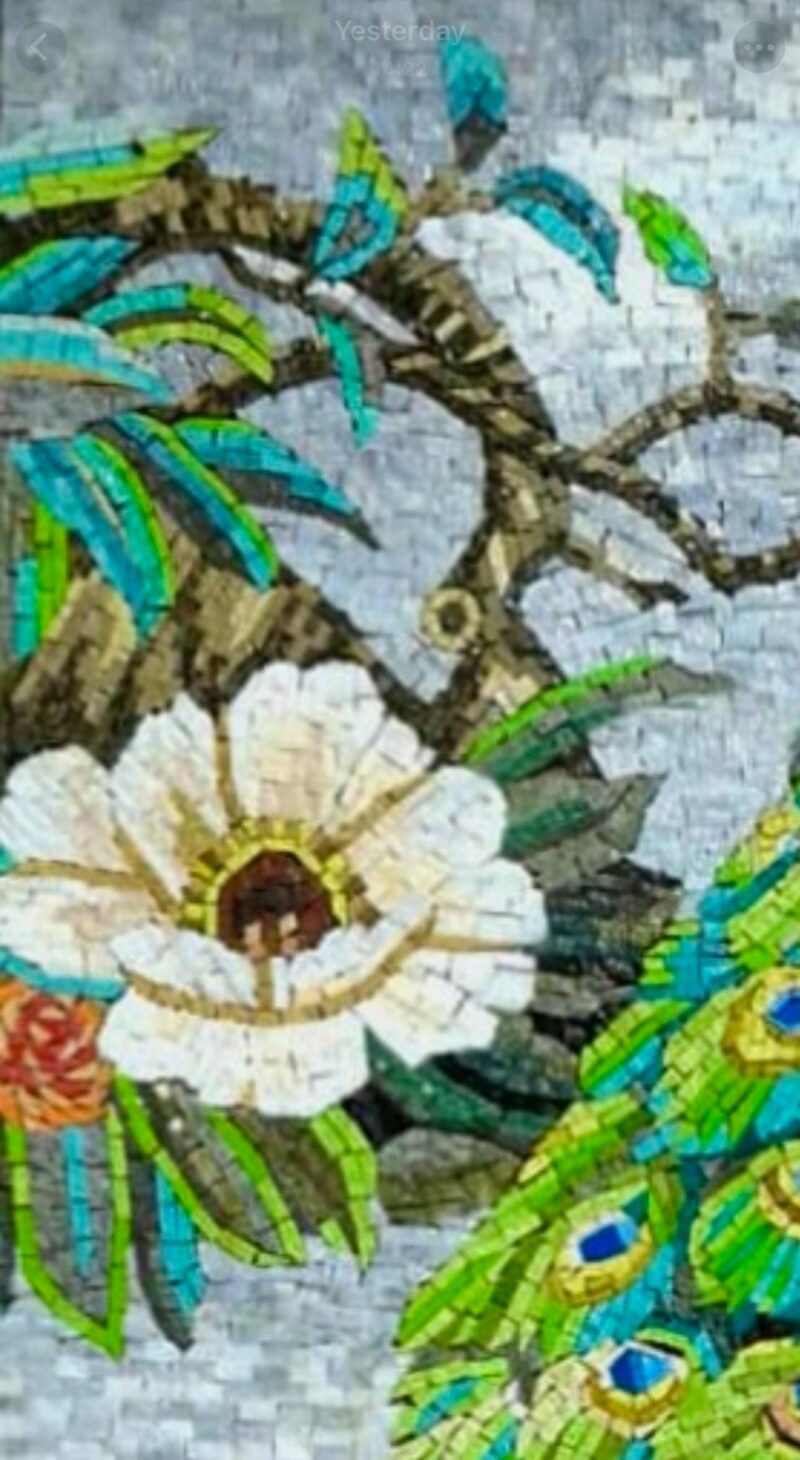 Peacock & Magnolia Mosaic - Handmade Natural Stone and Marble Wall Art - Luxury Bird Artwork - Indoor/Outdoor - Vibrant Colors - Mosaic Tile - Image 5