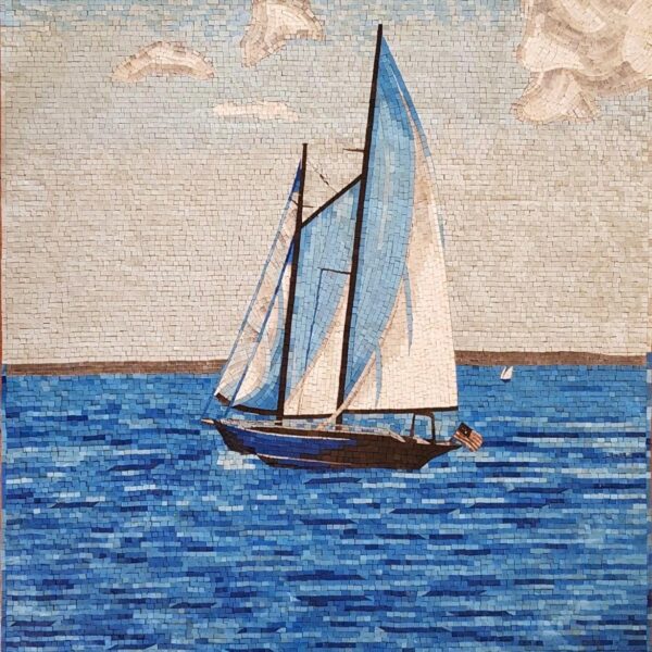 Open Sea Sailboat - Handmade Mosaic Wall Art - Mosaic Tiles - Stone & Smalti - Home Decoration - Nautical Coastal Decor - Custom Sizes