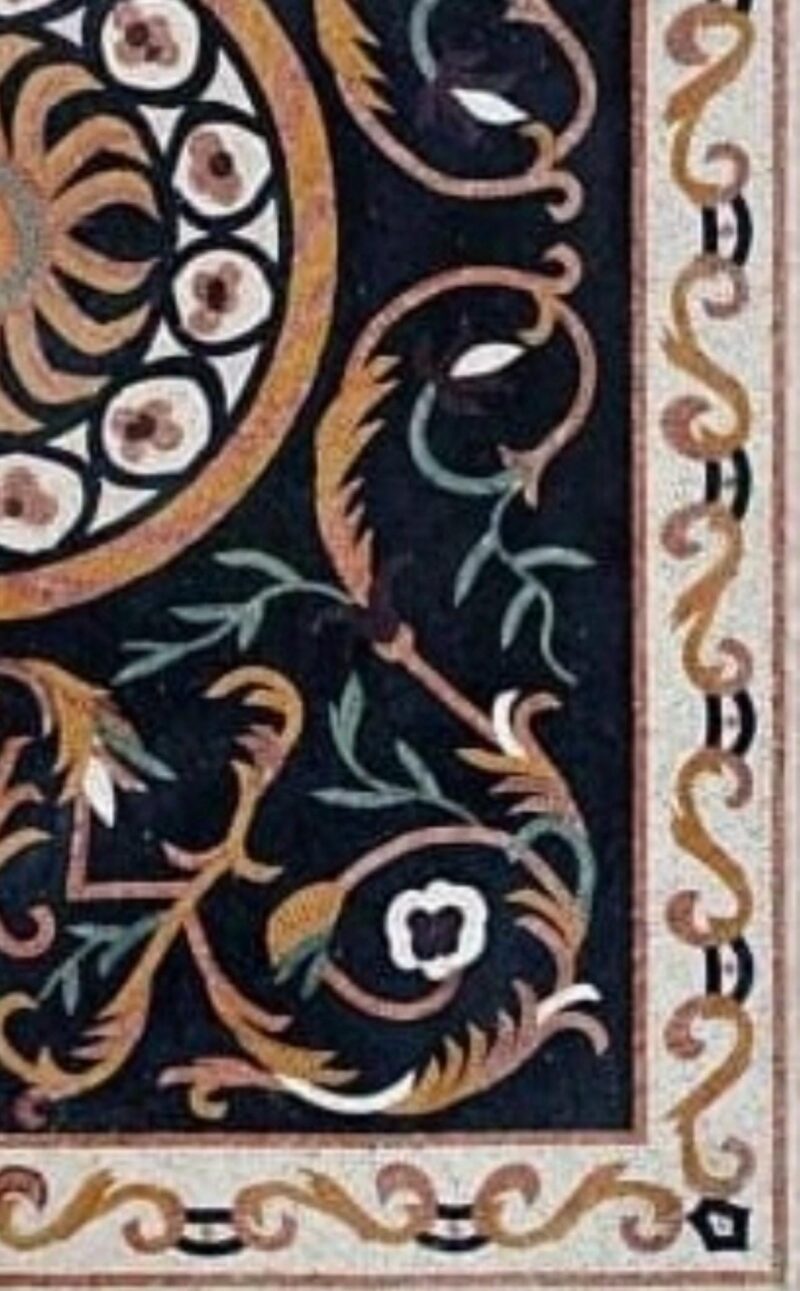 Handmade Stone Mosaic Rug - Ornate Sunburst Floral Design with Elegant Border - Mosaic Art - Luxury Floor Art - Entrance Decor - Any Size - Image 3