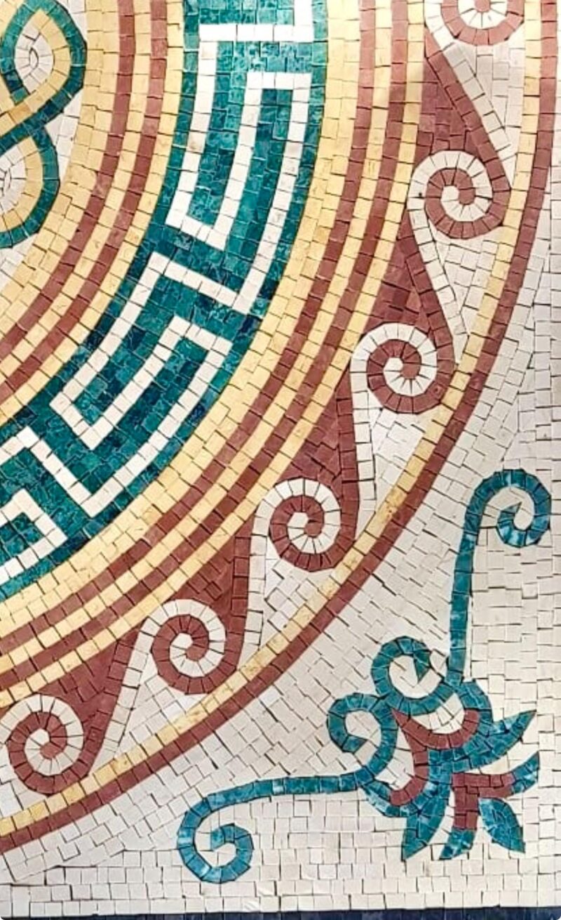 Geometric Marble Medallion - Natural Stone - Floral Mosaic Tile Art - Home Decoration - Stone Mosaic Accent - Custom Size - Entry Hall Inlay - Image 2