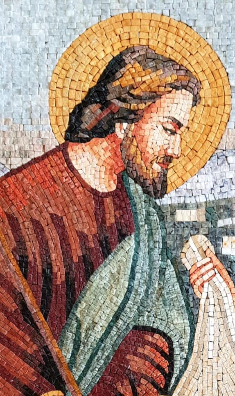 Handmade Nativity Scene Mosaic with Baby Jesus - Religious Wall Art - Natural Stone & Marble - Sacred Home Decoration - Custom Sizes - Image 3