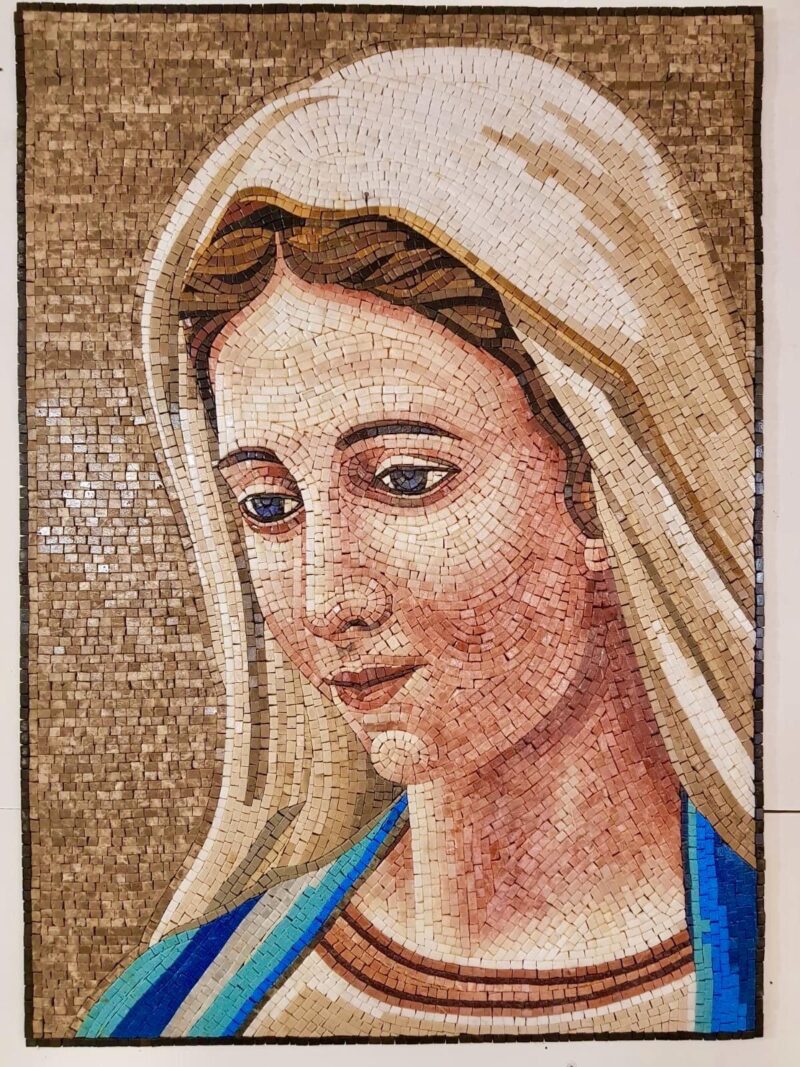 Virgin Mary Religious Mosaic Art Icon - Marble & Natural Stone - Mosaic Tiles - Can be Customized - Handmade Wall Art - Warm Colors