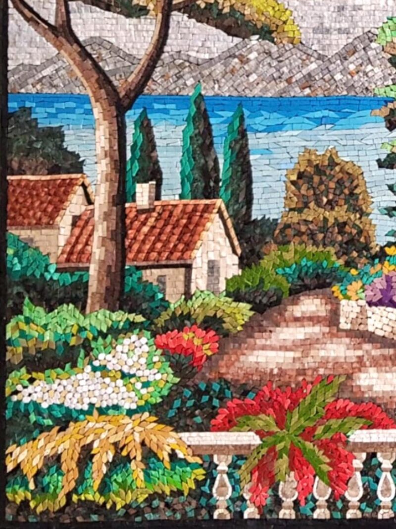 Mediterranean Villa Garden Mosaic - Natural Stone & Marble - Unique Home Decoration - Custom Sizes - Handmade Mosaic Tile Art, Vibrant color - Image 2