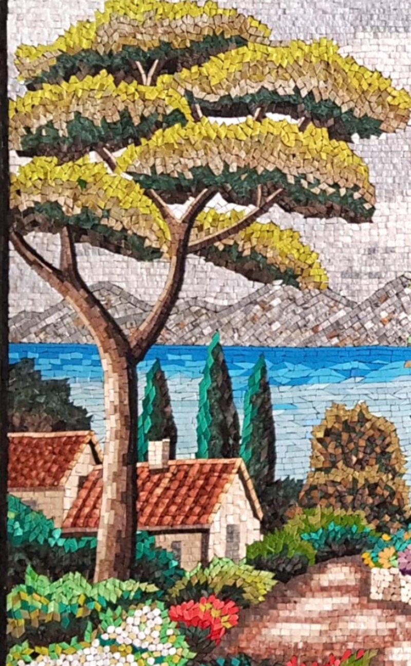 Mediterranean Villa Garden Mosaic - Natural Stone & Marble - Unique Home Decoration - Custom Sizes - Handmade Mosaic Tile Art, Vibrant color - Image 5