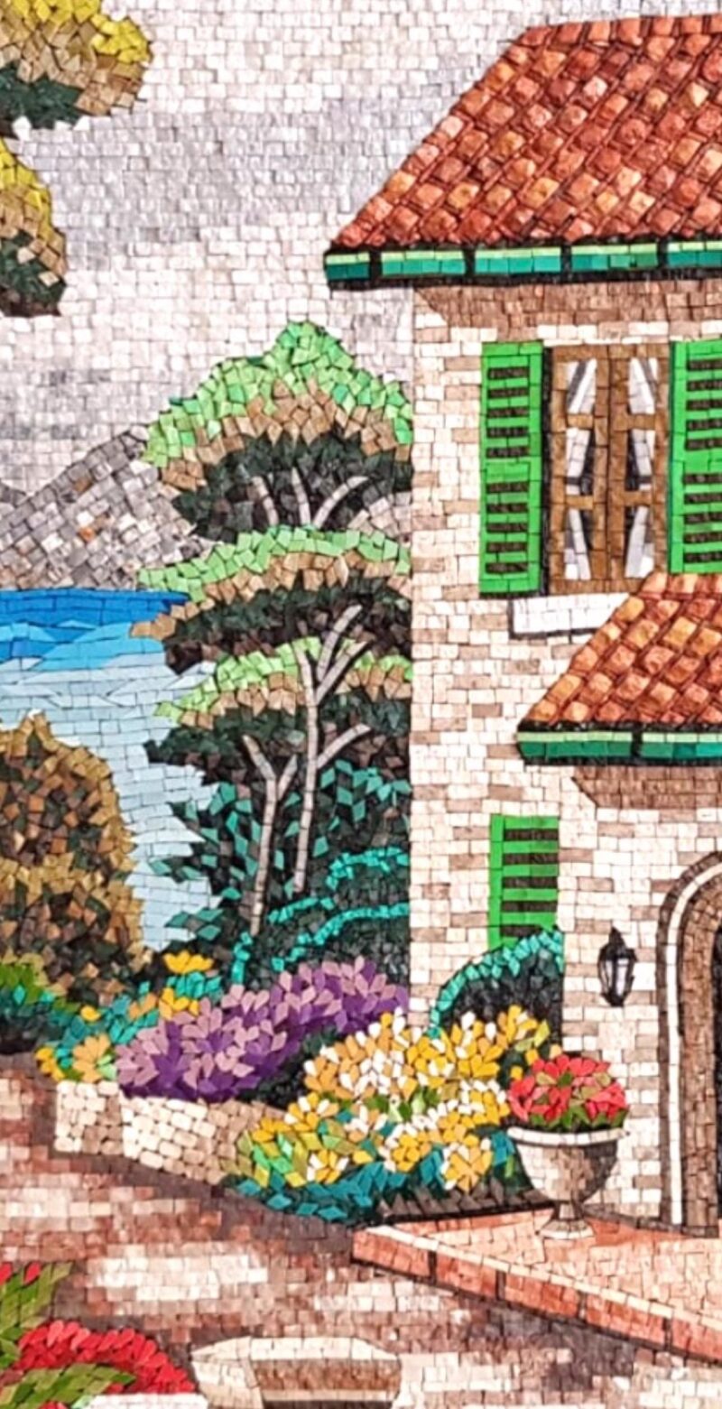 Mediterranean Villa Garden Mosaic - Natural Stone & Marble - Unique Home Decoration - Custom Sizes - Handmade Mosaic Tile Art, Vibrant color - Image 6