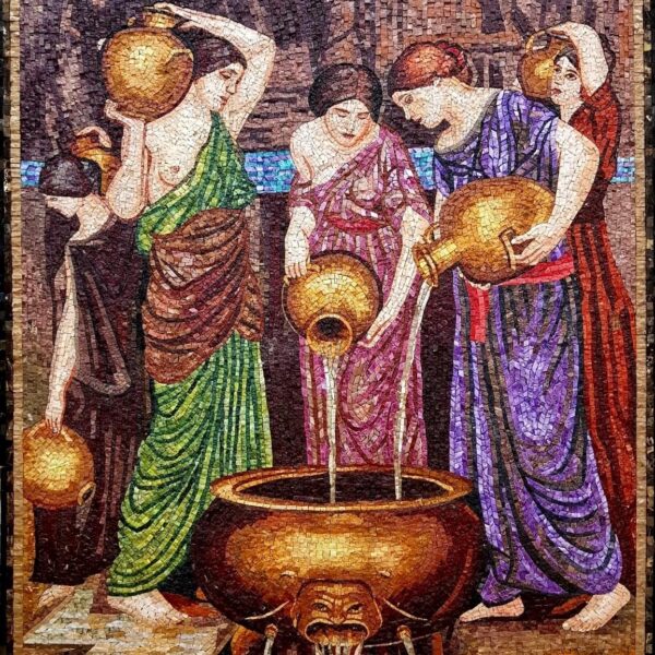 Women at the Fountain Mosaic Wall Art - Handmade Marble & Stone Classical Artwork - Ancient Greek Roman Style Wall Mural - Sizes Available